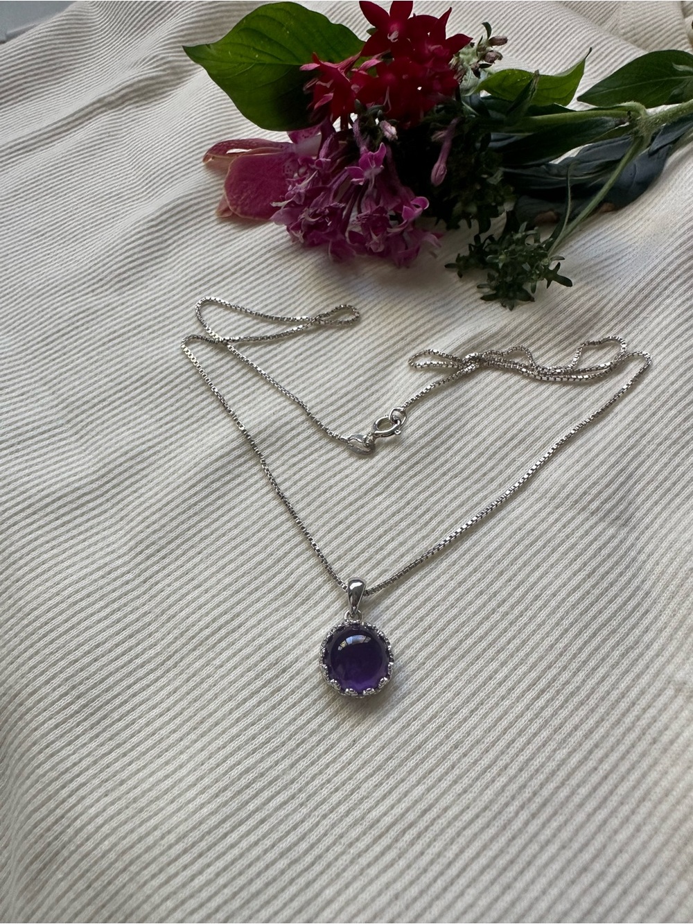Sterling Silver 925 Necklace with Purple Gemstone Pendant